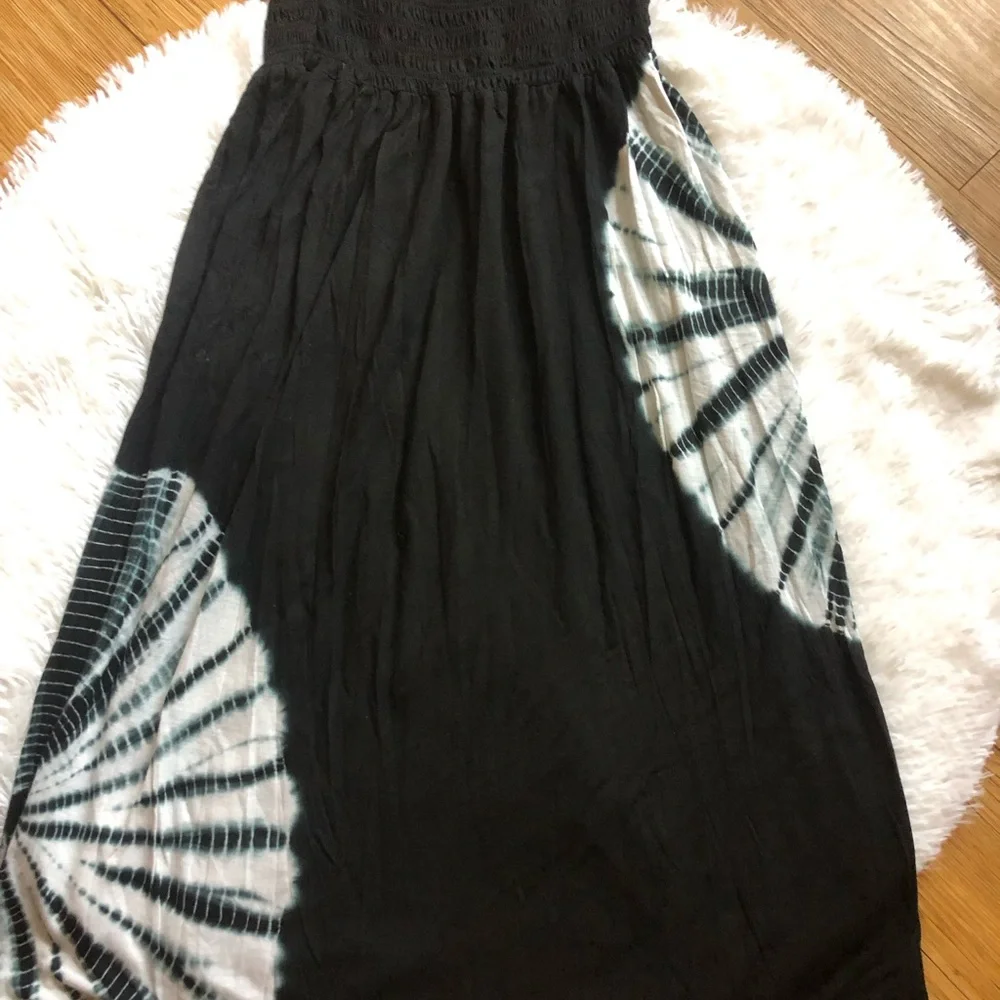 StyleWorks Black and White Tie Dye Bandeau Strapless Maxi Dress - Picture 7 of 11